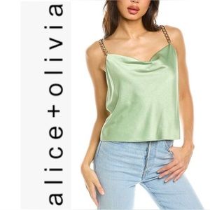 NWOT💕Alice + Olivia Harmon chain-strap draped in SEAFOAM tank-top Size L